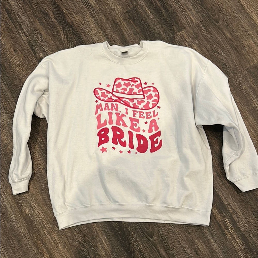 White Sweatshirt with Pink Graphic